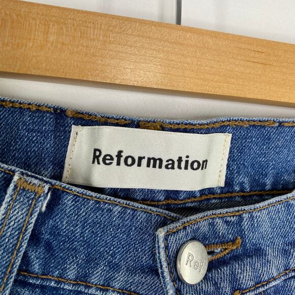 Reformation Blue Denim Celtic Cynthia High Pintuck Relaxed Fit Jeans Womens 26 - Picture 6 of 12